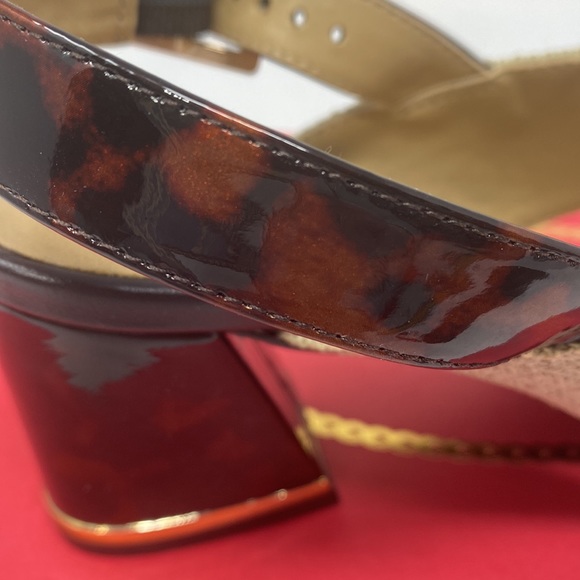 VANELI Bamba Natural Canvas Animal Print Detail Gold Trim Heel Size 7.5 Med NEW - Picture 11 of 16